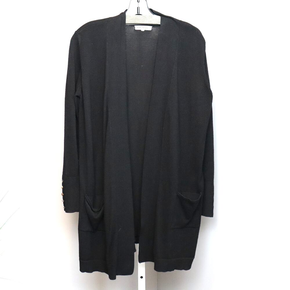 Retrology Black Longline Open Front Cardigan Sweater Size M‎